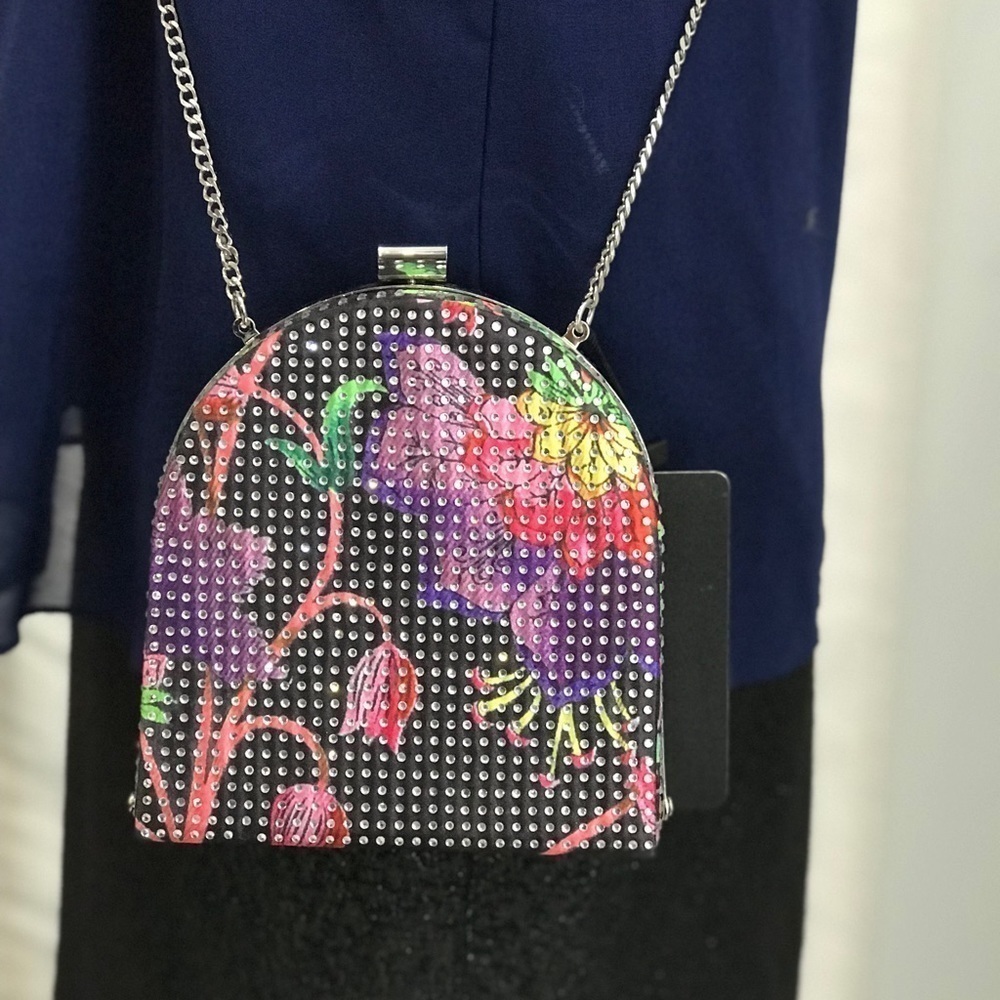 Zara studded floral clutch crossbody handbag evening - Picture 2 of 8